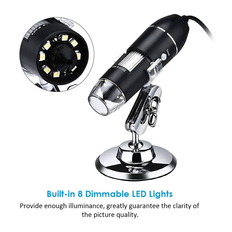 USB Digital Microscope 1600X Magnification Camera 8 LEDs with Stand