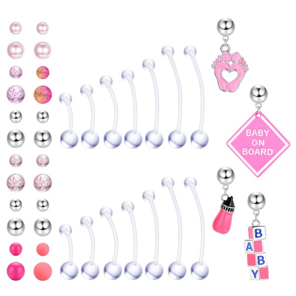 Kakonia Belly Button Piercing Pregnancy 14G Flexible Acrylic Plastic 14/16/18/32/35/38