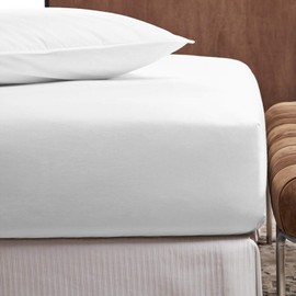 Nisaki Cotton Sateen Super-King-Size-Fitted-Sheet White 1pc, 100% Long Staple Cotton Luxury Bed Sheets, Soft Sateen Weave Super King Fitted Sheet Fits upto 40cm Deep (100% White Fitted Bed Sheets)