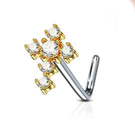 Forbidden Body Jewelry 20g Surgical Steel Large CZ Crystal Cross L-Shaped Nose Stud (Choose Color), Metal, cubic-zirconia