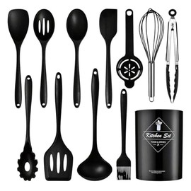 IMLUCKY - Juego de Utensilios de Cocina Negros - Herramientas de Cocina de Silicona