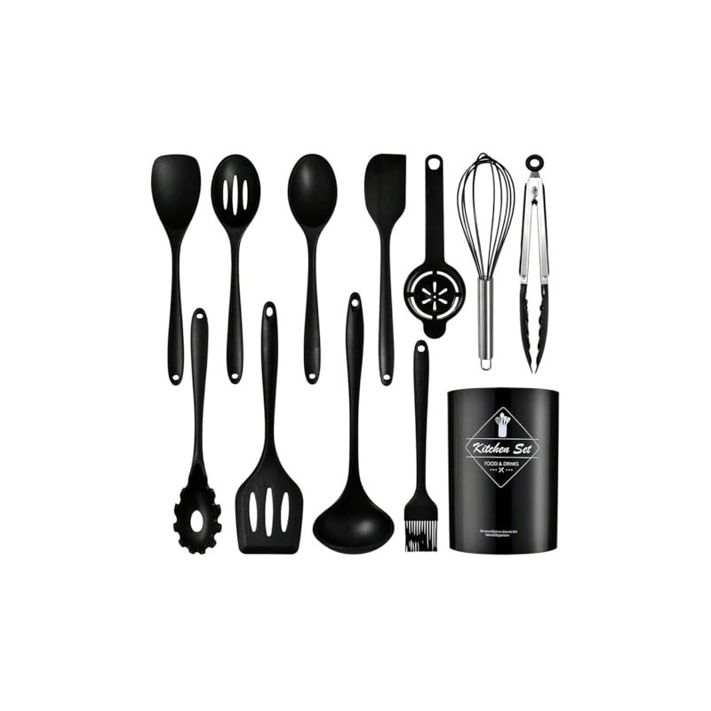 IMLUCKY - Juego de Utensilios de Cocina Negros - Herramientas