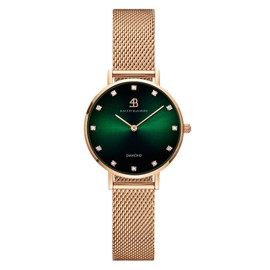 BLACK BY BLUE BRAVE Womens Watch Trendy Green Watches for Women 12 Genuine Diamond Watch Markers 28 mm Watches for Women Green Sunray Dial with Rose Gold Mesh Band Womens