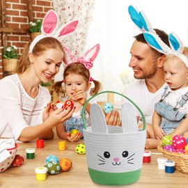 Angenster Easter Bunny Basket for Kids, Easter Bucket Easter Egg Baskets for Kids Reusable Easter Egg Baskets, Perfect for Girls Boys Easter Egg Hunts for Party Decorations Gift (Light Green)