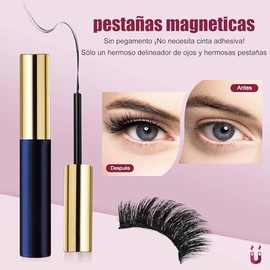 5 Pares Pestañas Postizas Magneticas con 2 Delineadores y Pinzas, Set de Pestañas Postizas 3D de Visón Natural y Lápiz Delineador de Ojos Negro Mate, Autoadhesivas con iman Impermeables y Reutilizables