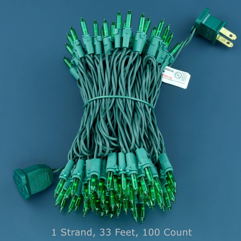 YULETIME 100 Count Green Christmas Lights, 33 Feet Green Wire