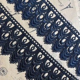 8 cm Wide Europe Wave Pattern Inelastic Embroidery Lace Trim, Curtain Tablecloth Slipcover Bridal DIY Clothing/Accessories (3.7 Metres in One Package) (Navy Blue)