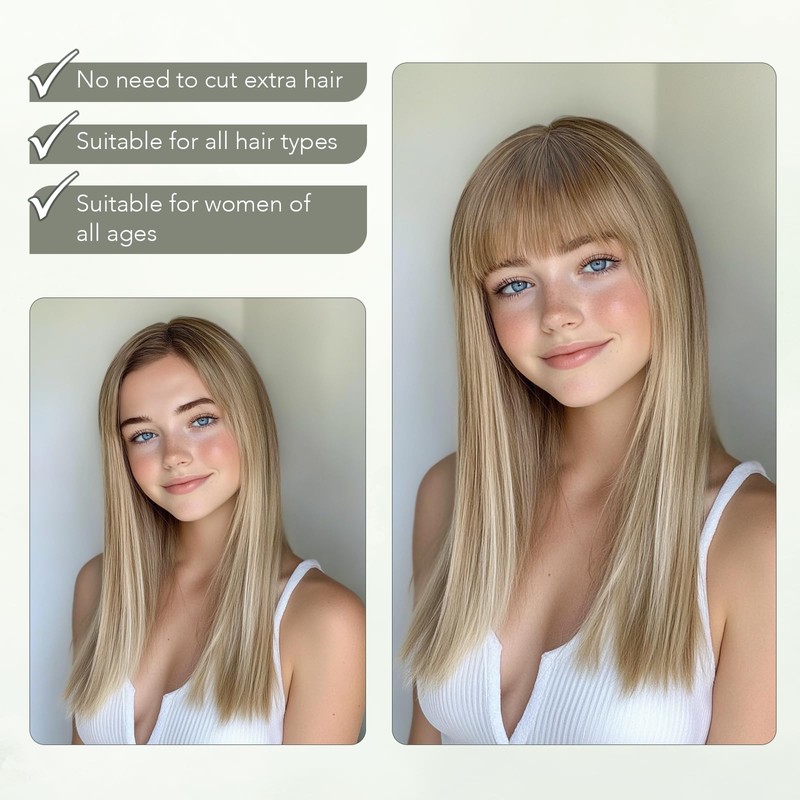 Clip in Fringe Human Hair Light Brown Bangs Fringe Clip