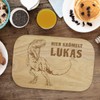 Personalisiertes Frühstücksbrettchen "Dinosaurier" Motiv, Ihr Text mit Laser in Gummibaum