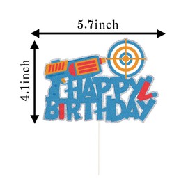 1 Pcs Glitter HAPPY BIRTHDAY Nerf Theme Cake Topper,Gun for Target Birthday Party Cake Decoration,Dart War Cake Topper Cake Picks for Boys
