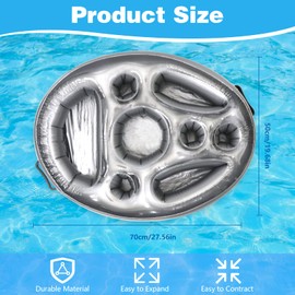 Idota Drink Holder Pool, 2-in-1 Drinks and Snack Holder 8 Holes Large Inflatable Drink Holder 70 x 50 cm Pool Bar Floating Coasters for Swimming Pool Party Water Park Beach Theme Party - Grey