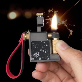 KAMBOLLY Vintage Trench Lighter, Fluid Refillable - Cool Kerosene Lighters, Antique Brass Pocket Lighter with Keychain, Windproof Soft Flame Flint Wheel Lighter for Men Dad (No Fuel)