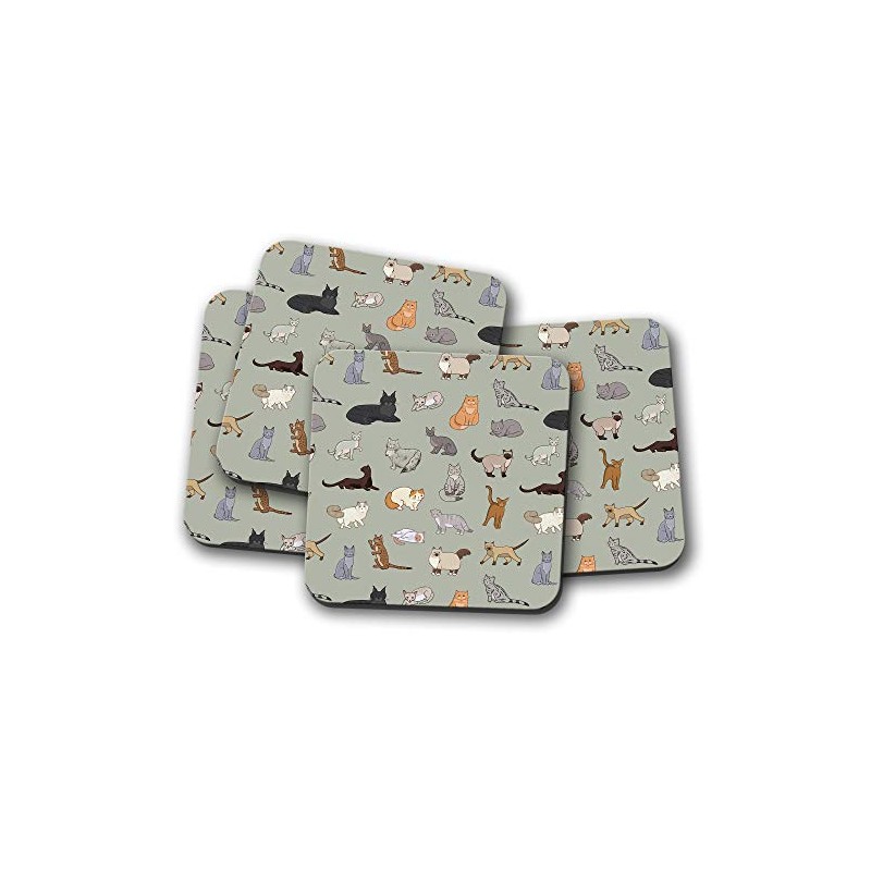 4 Set - Cute Cats Pattern Coaster - Kittens Cat