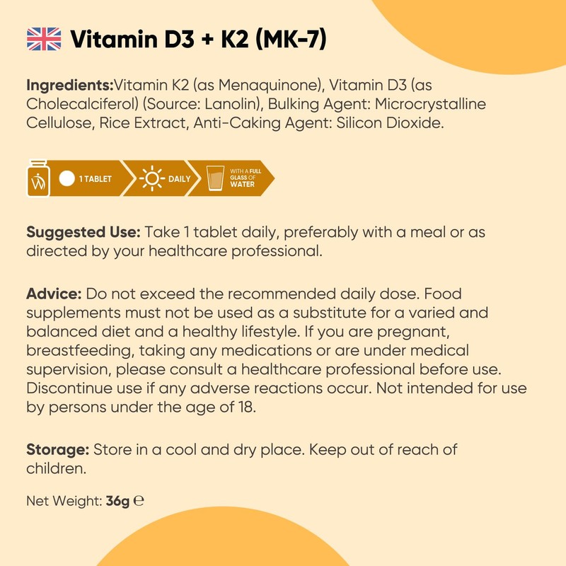 Vitamin D3 K2 Tablets | 365 Tablets | 1 Year