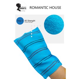 ROMANTIC HOUSE Exfoliating Korean Towel Extra Viscos Bath Mesh Body WashCloth Rayon 100% Spa Scrub Italy Gloves Removes Dead Skin X-Large Plus Size Blue 60 Color 3 Pcs