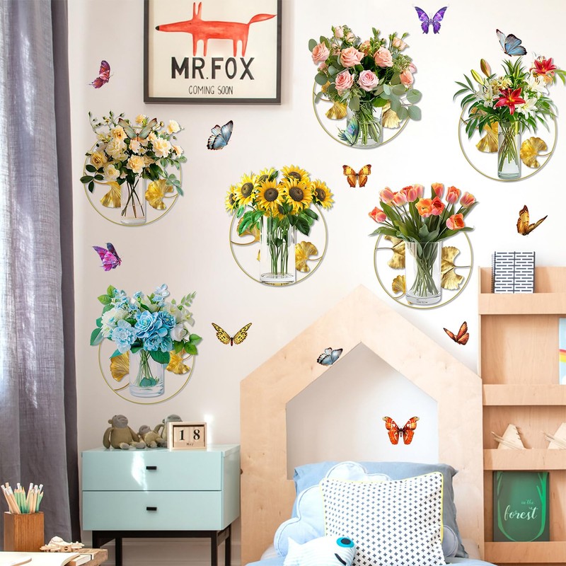 Buiory Removable Hanging Flower Vases Wall Stickers Peel and Stick