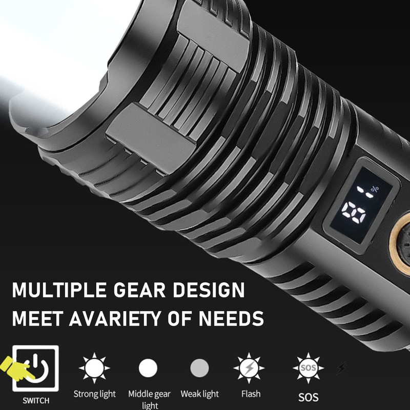 LED Flashlight Ultra Bright XHP70 LED Type C Rechargeable Handheld