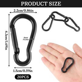 20 Pcs Carabiner Clip, M4 Locking Carabiner Clips Small, Aluminum Alloy Locking Key Carabiner Clips Heavy Duty, Mini Snap Hooks Caribeana Clips for Outdoor, Camping, Traveling Hiking Black