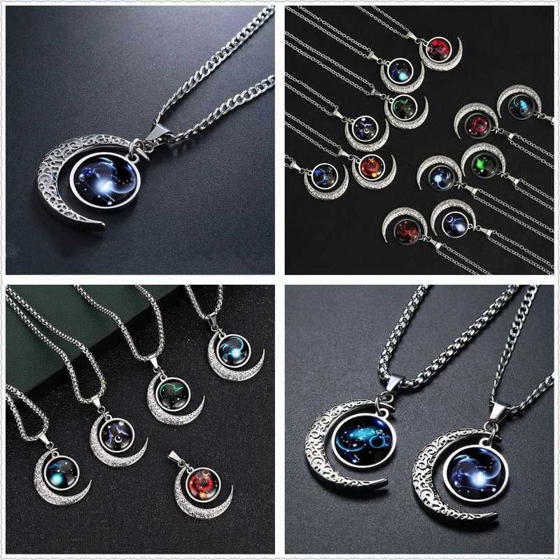 LEJAHAO Zodiac Sign Necklace Women Men with Charms Pendant Constellations