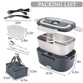 Electric Lunch Box For Adults, 80W Heated Lunch Box for Men 1.5L Stainless Steel, Portable Food Warmer for Car Truck Work, 12/24/110V, Loncheras Para Hombres De Trabajo, Heatable Lunchbox,White Grey