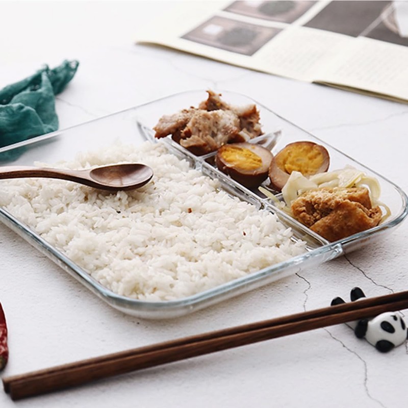 TAMUME 10" Glass Serving Plate with Compartments for Dressing, Pack