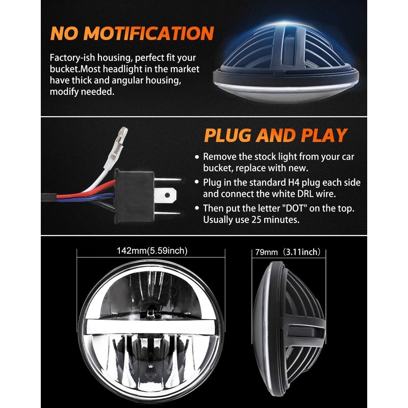 UNI-SHINE DOT Approved 5 3/4 5.75’’ Inch LED Headlights 4PCS