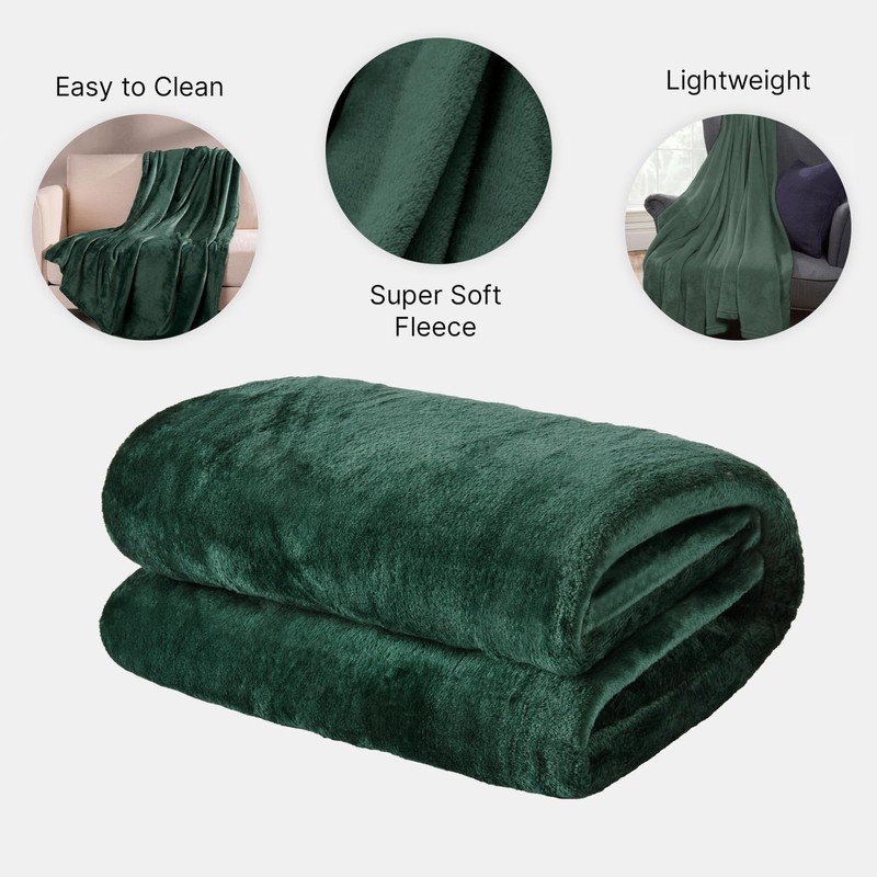 Brentfords Blanket Throw Green, Ultra Soft Warm Fleece Blanket for