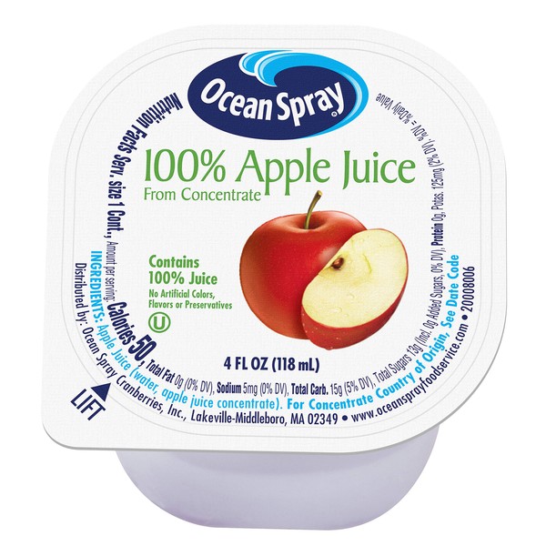 Ocean Spray 100% Apple Juice Cups, 4 Ounce (Pack of