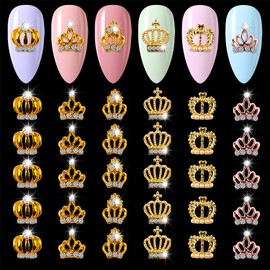 SILPECWEE 30pcs Crown Nail Charms Hollow Alloy Nail Jewels Nail Rhinestone Crystal Nail Diamond Charms for Nails 3d Nail Art Charms Nail Decoration for Nail Art Accessories