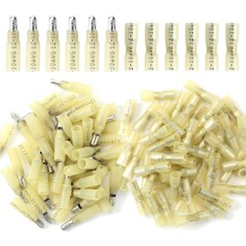 120PCS Heat Shrink Bullet Connector AWG 12-10 Female and Male Bullet Terminals, Insulated Waterproof Marine Automotive Connectors Kits-Yellow