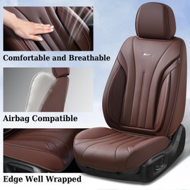 Coverado Front Seat Covers for Cars, Universal Car Seat Covers, 2 PCS Waterproof Leather Seat Cover, Driver Seat Covers Front Car Seat Protector, Breathable Car Seat Cushions Fit for Most Cars, Coffee