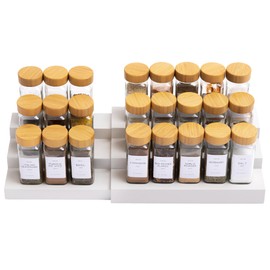 KitchenEdge Expandable Spice Rack Organizer for Cabinet, 3-Tier Shelf for Spice Organization (11” to 22”), Fits 36 Spice Jars, Seasoning and Pantry Storage, Non-Slip Feet, 100% Bamboo, White Finish