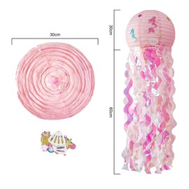 Pack of 4 Jellyfish Paper Lanterns, Woyejo Mermaid Birthday Decoration Jellyfish Lantern, Lampshade Hanging Decoration Lanterns for Birthday Party, Sea Motifs, Ocean Theme Party