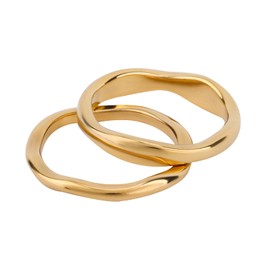 Mikovivi 2pcs Size 8 Gold Stackable Rings, 0.72 Inch Ladies Gold-Plated Knuckle Ring Set Exquisite Wave Thick & Thin Engagement Finger Jewelry Gift for Thumb Anniversary Birthday Wedding