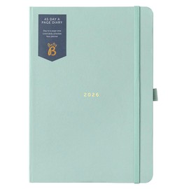Busy B 2026 A5 Diary Day-A-Page Planner for Students, Professionals & Teachers - Sage Daily Planner with Gold Foil, Jan - Dec, Elastic Band & Ribbon Marker - Organizer for Desk or Handbag