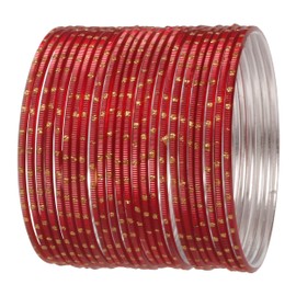 Touchstone NEW Colorful 2 Dozen Bangle Collection Indian Bollywood Hand Peeled Golden Dots Textured Hot Chili Red Designer Jewelry Bracelets Bangle Bracelets Set Of 24. For Women.