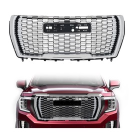 HECASA Front Bumper Grille Compatible with 2021 2022 2023 2024 GMC Yukon/Yukon XL Replacement for GM1200856 84835783 Upper Honeycomb Grill Plastic(ABS) Chrome