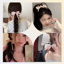 2Pcs Lace Bowknot Hair Clip for Women Girls Pink Hair Bow Clips for Women Girls Bows Hair Accessories for Party Prom Cosplay