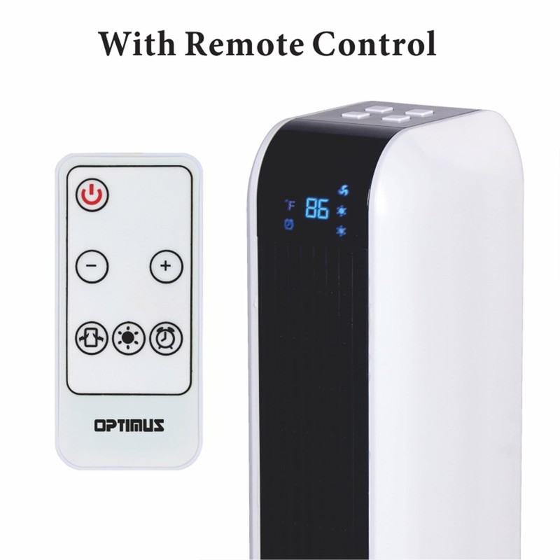 Optimus H-7319 17" Oscillating Tower Heater with Remote, Digi Temp