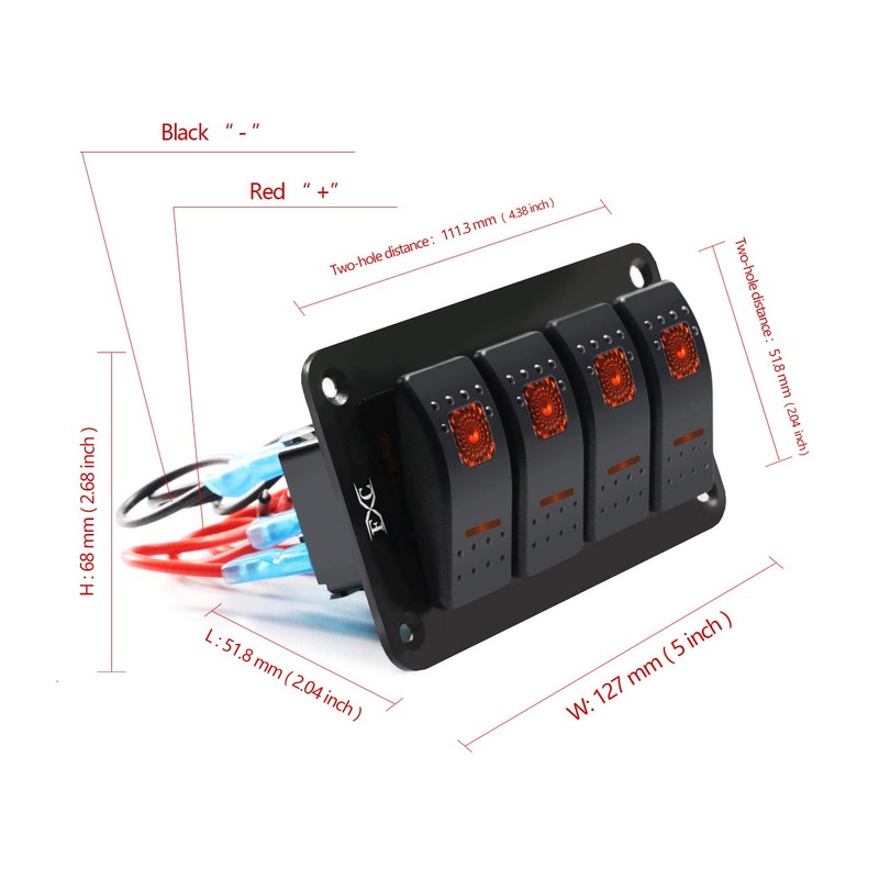 FXC Rocker Switch Aluminum Panel 4 Gang Toggle Switches Dash