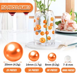Orange Floating Pearls | 150PCS for Centerpieces Vases | 8/14/20 mm No Hole Beads | Vase Fillers Pearl Party Decor