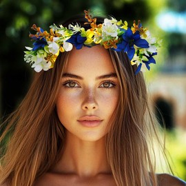 Flovel Light Up Floral Crown Wreath LED Blue Magnolia Flower Glow Wedding Bridesmaid Bridal Hair Accessories for Women