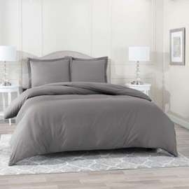 Clara Clark Duvet Cover Ultra Soft Double Brushed Microfiber - Comforter Cover with Button Closure and 2 Pillow Shams, Gray, Queen - 90"x90"