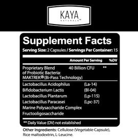 Kaya Naturals Probiotic 40 Billion CFU - Probiotics for Women, Probiotics for Men and Adults, Natural - Gut Health & Immune Support Supplement - Promotes Digestive Health - 30 Count