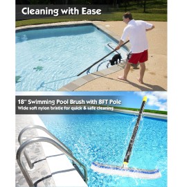Nicecho 72" long pole Swimming Pool cleaning Brush + 18" wide Brush Head Nylon Bristles