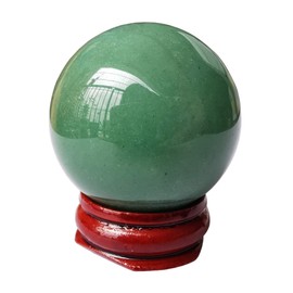 Manekieko Green Aventurine 40 mm Healing Crystal Divination Sphere Sculpture Figure Gemstone Ball, Feng Shui Chakra Aura Home Desk Decor Decorative Collection, with Wooden Stand