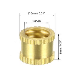 sourcing map Knurled Insert Nuts - 25Pcs 1/4-20 Female Thread Brass Threaded Insert Embedment Nut for 3D Printer