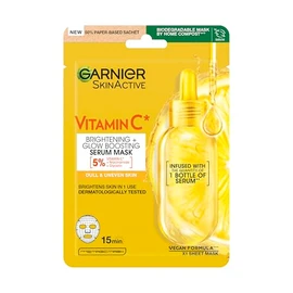 Garnier Vitamin C Brightening & Glow Boosting Serum Sheet Face Mask, Energisng, Hydrating and Illuminating Mask for Dull Skin, Cruelty Free & Vegan Ti