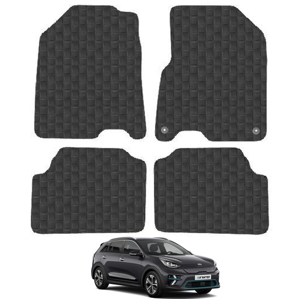 Car Mats for Kia E-Niro Electric 2019-2022 Car Floor Mats Premium Rubber Tailored Fit Set Accessory Black Custom Fitted 4 Pieces with Clips - Anti-Slip Backing, Heavy Duty & Waterproof