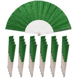 24 Pack Handheld Fan,Folding Hand Glitter Fan with Shining Transparent Fan Rib – Ideal for Wedding, Church, Festival, Dance, Tea Party, Club, and EDM Accessories, Light Green